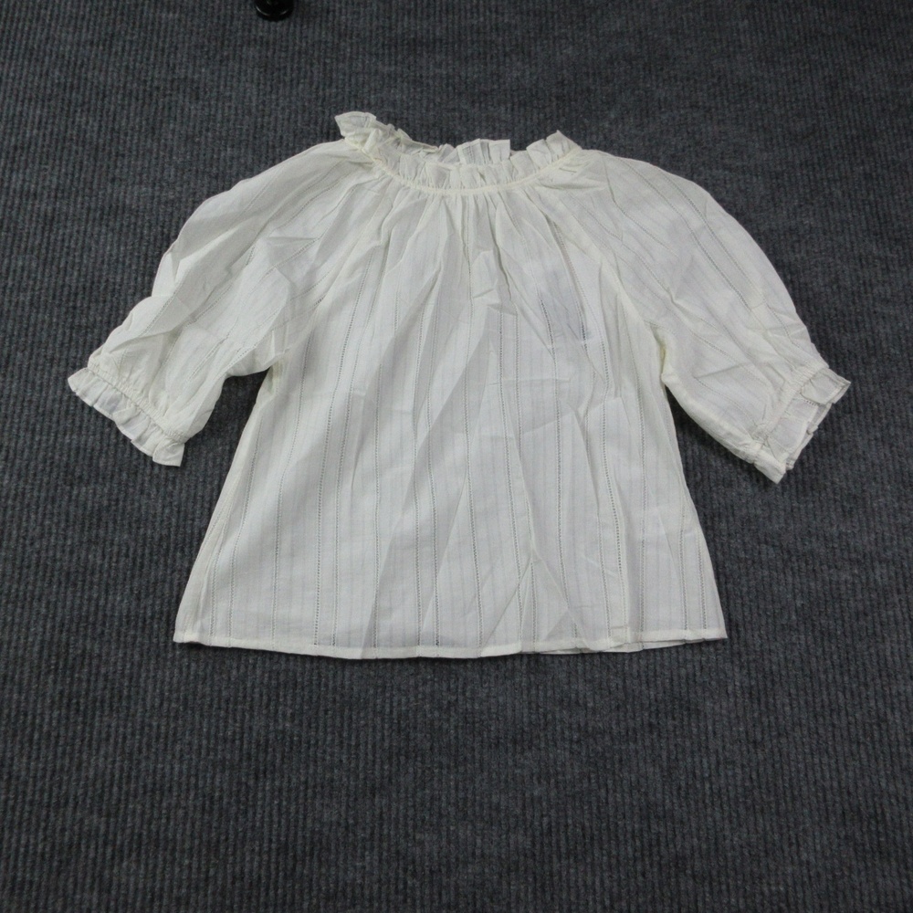 NATION Los Angeles Blouse Womens XS Off-White Tunic Ruffle Cotton Sheer NWT